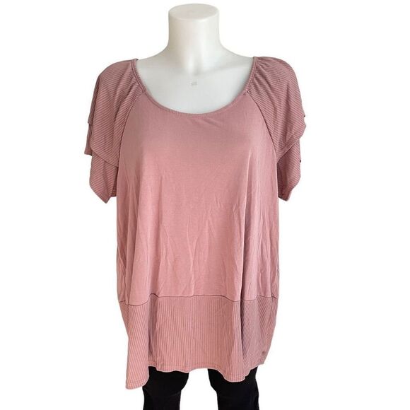 Soft Surroundings Dusty‎ Rose Ribbed Layered Short Sleeve Tunic Top  size Large - Picture 1 of 7